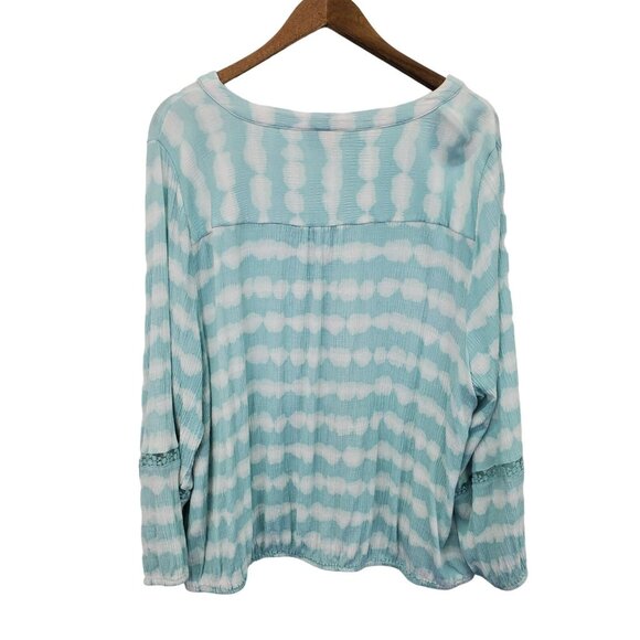 Lane Bryant Button Front Blouse Plus 26/28 Blue‎ White Boho Tie Dye Lightweight - Picture 5 of 15